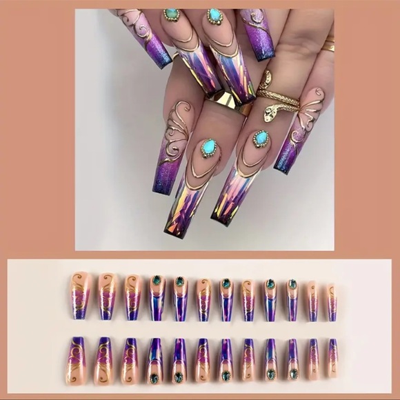 Press-On Nails, NIB, Purple, Gold & Pink, Beautiful, DIY, Instant Manicu… - Picture 3 of 9